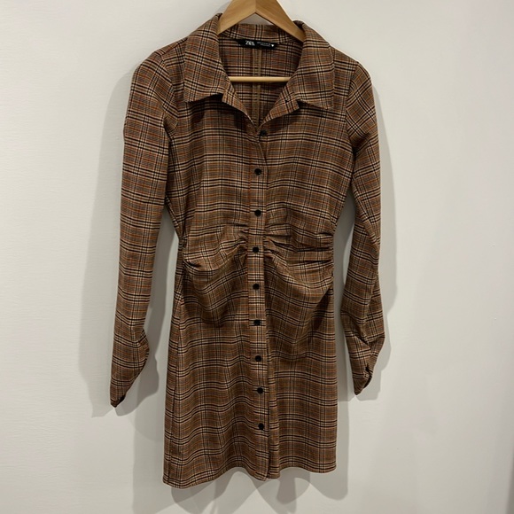 Zara Dresses & Skirts - Zara Plaid mini Shirt Dress Size S